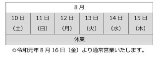 夏季休業案内2019